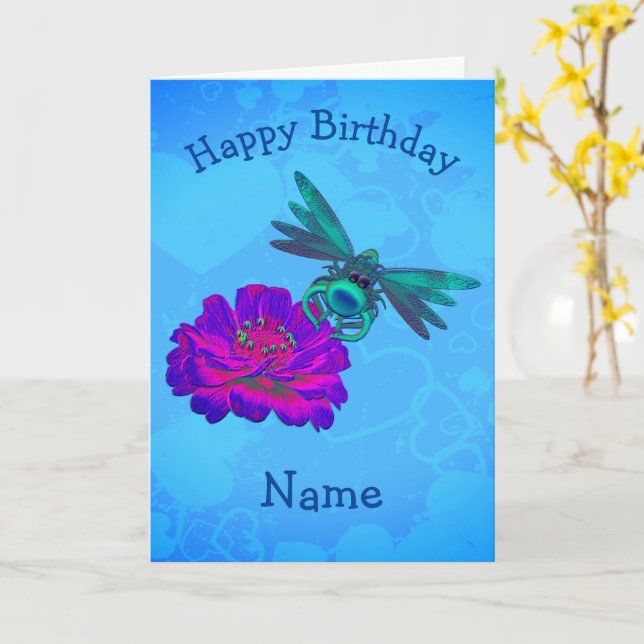 Cute Dragonfly Flower Personlig Birday Kort (Gul blomma)