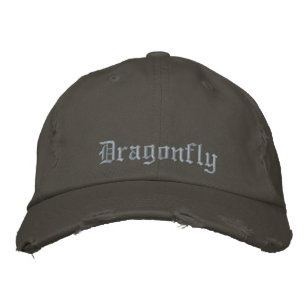 Cute Dragonfly Himmel Blue Rustic Grått Broderad Keps