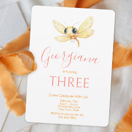 Cute Dragonfly Orange Pink Girl Birthday Inbjudningar