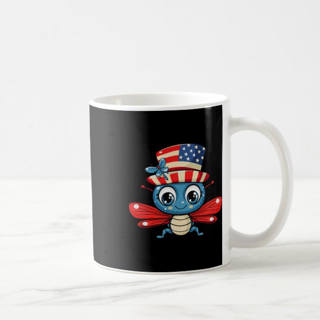 Cute Dragonfly USA flagga 4:e juli Kaffemugg (Höger)
