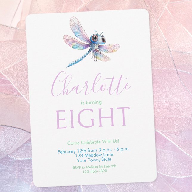 Cute Dragonfly Watercolor Girl Lila Birthday Inbjudningar (Skapare uppladdad)
