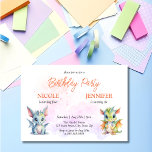Cute Dragons Fairytale Kids gemensamma födelsedag Inbjudningar<br><div class="desc">Välkomna till den förtjusande världen av vår gemensamma inbjudan till Cute Dragons Fairytale Kids på födelsedagen! Med två lycklig, små söta baby-drakar, med rosa lila vattenfärg stänk och vibrerande typografi. Din lilla speciella dag är säkert ett magiskt äventyr med de här visuella inbjudningarna. Anpassa till vilken ålder som helst och...</div>