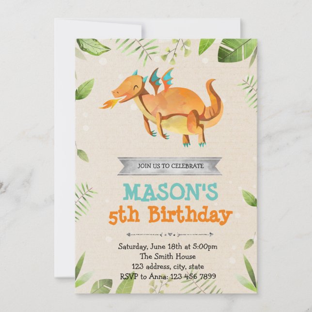 Cute draon födelsedagsfest inbjudan (Framsida)