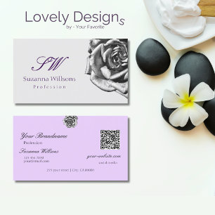 Cute Drawn Ro Plain Grått Lilac Initialer QR-kod Visitkort