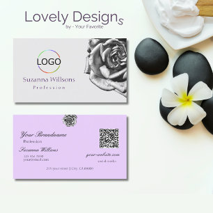Cute Drawn Ro Plain Grått Lilac med Logotyp QR-kod Visitkort