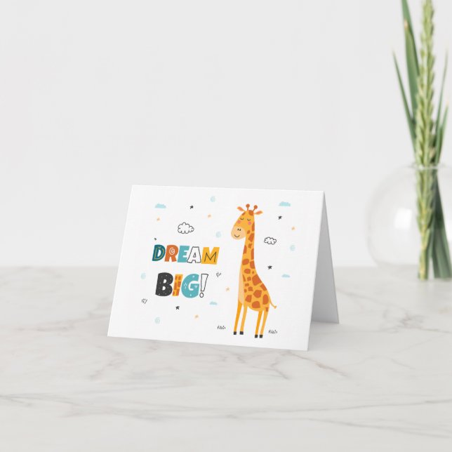 Cute Dream Big Giraffe Kids Baby Greeting Card Kort (Framsida)