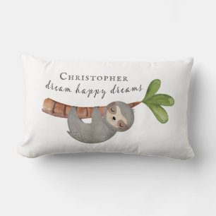 Cute Dream Lycklig Dreams Kids Sloth Monogram Lumbarkudde
