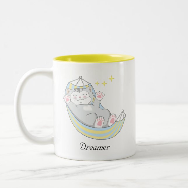 Cute Dreamer Kattunge i Hammock T-Shirt Två-Tonad Mugg (Vänster)