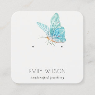 Cute Dreamy Blue Aqua Butterfly Earring Visning Fyrkantigt Visitkort
