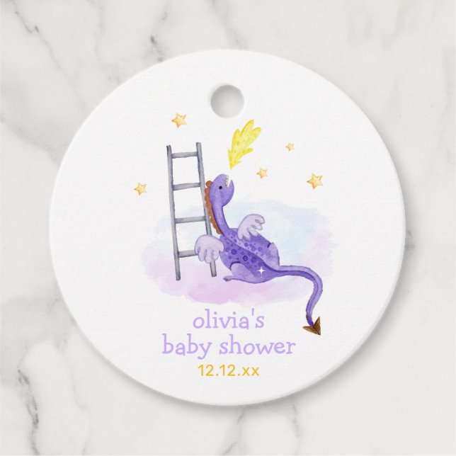 Cute Dreamy Fairytale Dragon Stars Baby Shower Gåvor Etiketter (Framsida)