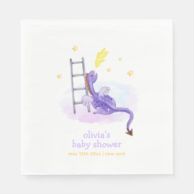 Cute Dreamy Fairytale Dragon Stars Baby Shower Pappersservett (Framsidan)
