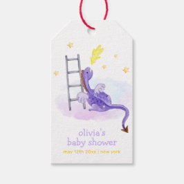 Cute Dreamy Fairytale Dragon Stars Baby Shower Presentetikett