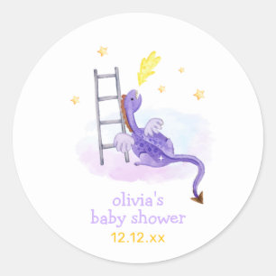 Cute Dreamy Fairytale Dragon Stars Baby Shower Runt Klistermärke