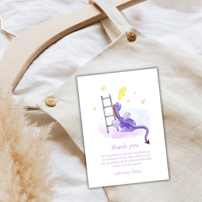 Cute Dreamy Fairytale Dragon Stars Baby Shower Tack Kort (Cute Dreamy Fairytale Dragon Stars Baby Shower Thank You Card)