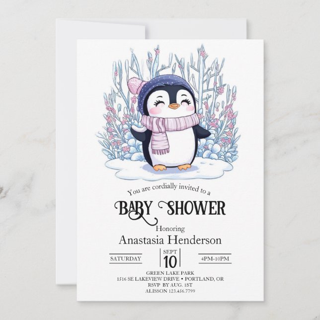 Cute Dreamy Penguin Baby Shower Inbjudningar (Framsida)
