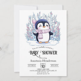 Cute Dreamy Penguin Baby Shower Inbjudningar