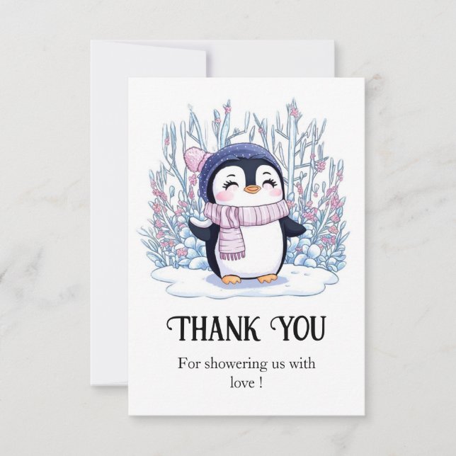 Cute Dreamy Penguin Baby Shower Tack Kort (Framsida)