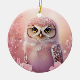 Cute Dreamy Rosa Burrowing Uggla Julgransprydnad Keramik