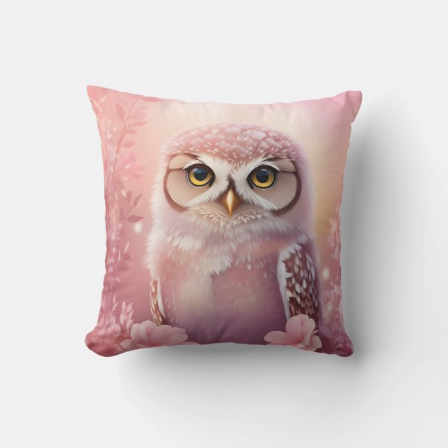 Cute Dreamy Rosa Burrowing Uggla Kudde (Framsida)