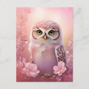 Cute Dreamy Rosa Burrowing Uggla Vykort