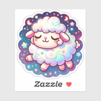 Cute Dreamy Sheep med stjärnor och Måne Klistermärken
