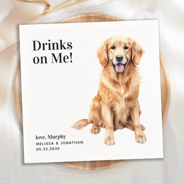 Cute Drinks on Me Golden Retriever Pet Bröllop Pappersservett (Skapare uppladdad)