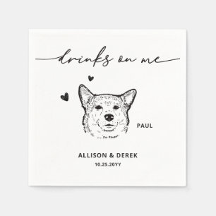 Cute Drinks on Me Pet Teckning Hund Sketch Bröllop Pappersservett