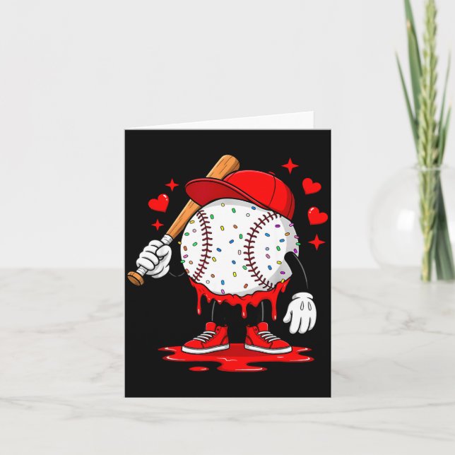 Cute Dripng Baseball Lover Valentines Day Boys Kid Kort (Framsida)