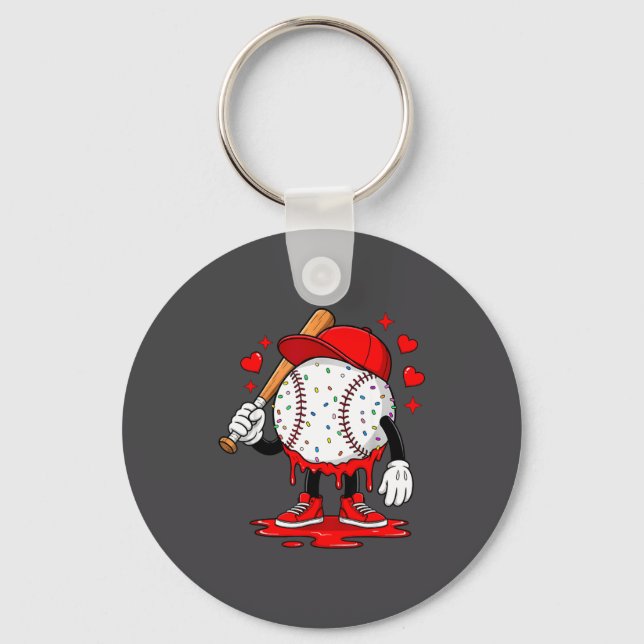Cute Dripng Baseball Lover Valentines Day Boys Kid Nyckelring (Framsida)