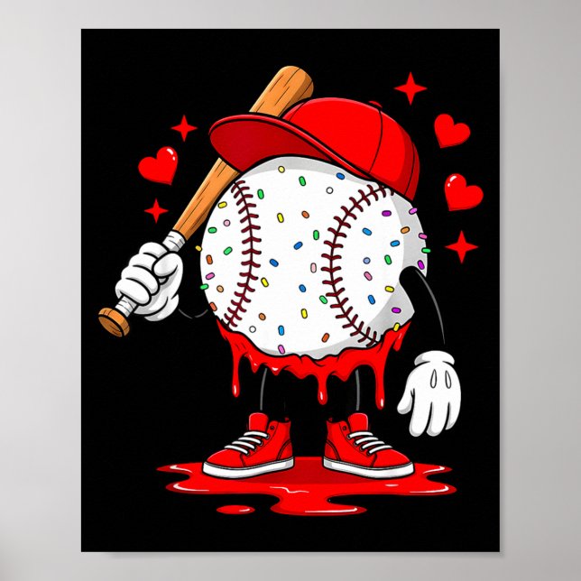 Cute Dripng Baseball Lover Valentines Day Boys Kid Poster (Framsidan)