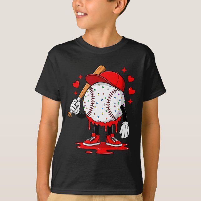 Cute Dripng Baseball Lover Valentines Day Boys Kid T Shirt (Framsida)