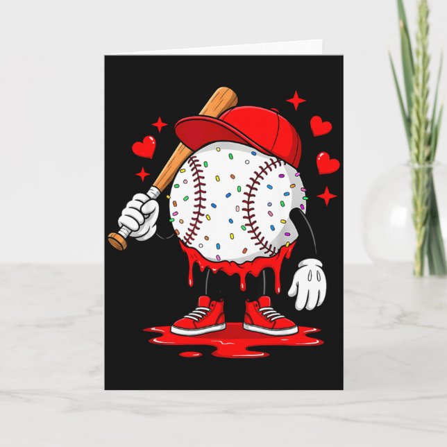 Cute Dripping Baseball Lover Valentines Day Boys K Kort (Framsida)