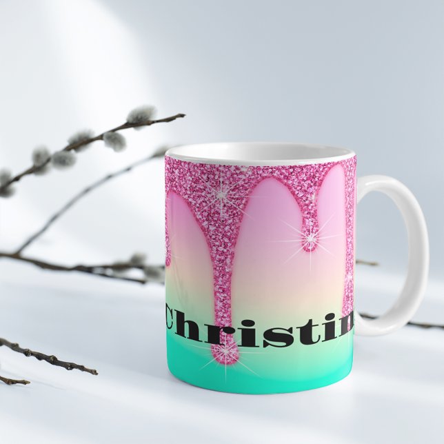 Cute Dripping Glitter Personlig Latte Mugg (Skapare uppladdad)