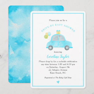Cute Drive by Blue Car Balloons Boy Shower Inbjudningar