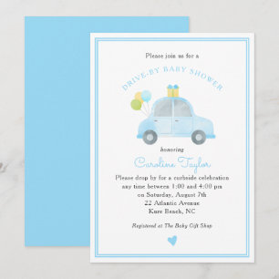 Cute Drive by Blue Car Balloons Boy Shower Inbjudningar