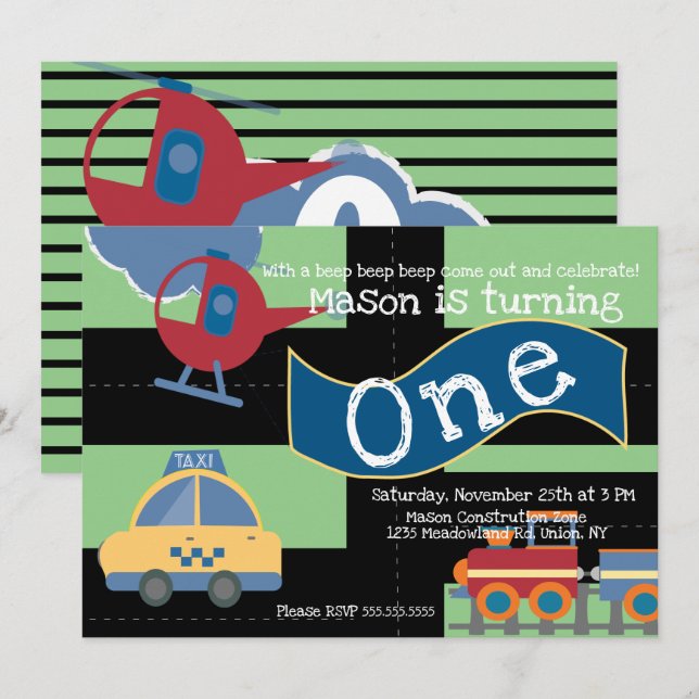 Cute Drive by Fordon Party 1:a födelsedagen varje  Inbjudningar (Fram/baksida)