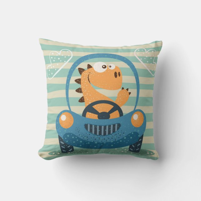 Cute Driving Dino Kudde (Framsida)