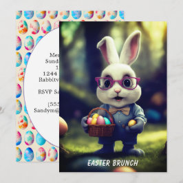 Cute Dsed Bunny & Basket Brunch Inbjudningar