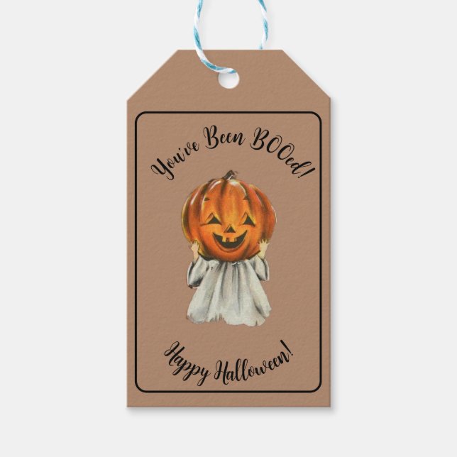 Cute du har varit BOOed Halloween Pumpkin Ghost Presentetikett (Framsidan)