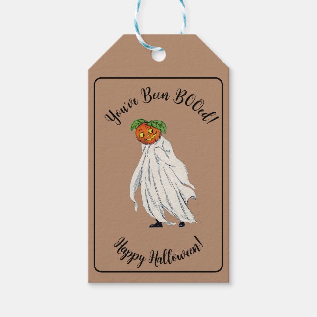 Cute du har varit BOOed Halloween Pumpkin Ghost Presentetikett (Framsidan)