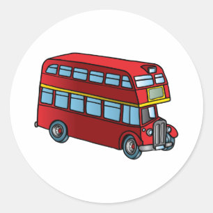 Cute Dubbla Decker Buss Runt Klistermärke