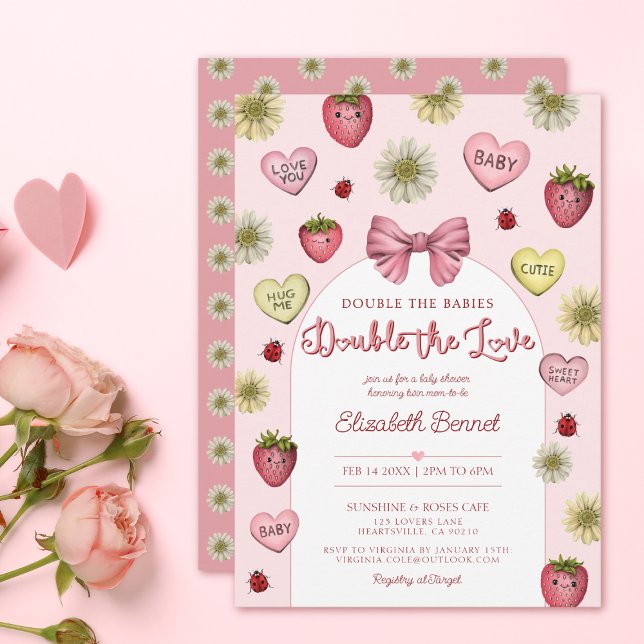 Cute Dubbla Kärlek Twillingars Valentine Baby Show Inbjudningar (Skapare uppladdad)