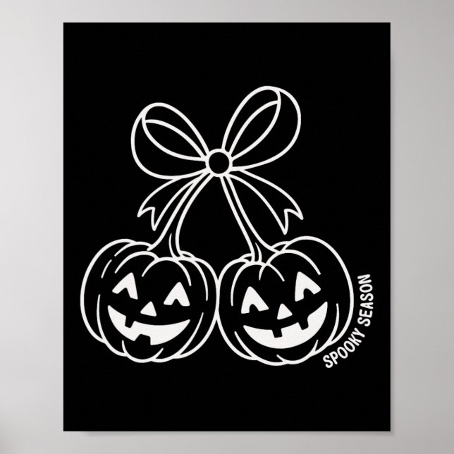 Cute Dubbla Pumpkin Jack o lantern Ansikte Bow Hal Poster (Framsidan)