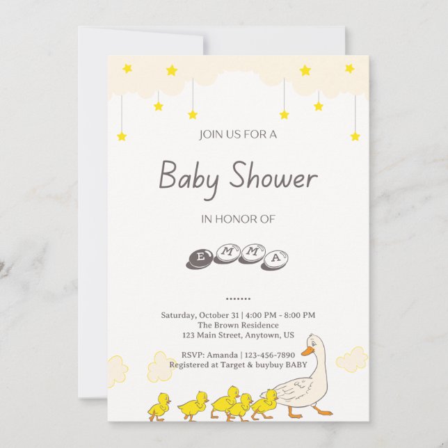 Cute Duck Baby Shower Illustration Minimal Style Inbjudningar (Framsida)