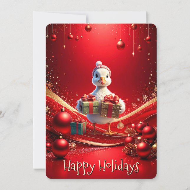 Cute Duck Christmas Holiday Card Julkort (Framsida)