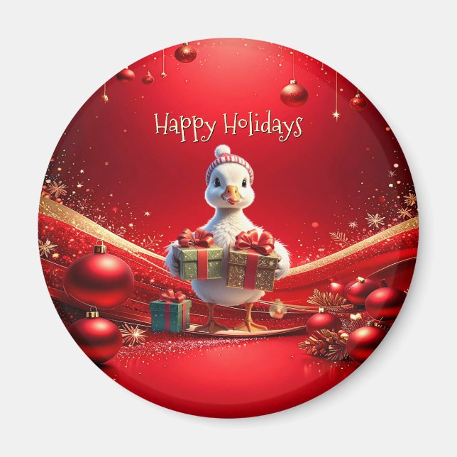 Cute Duck Christmas Holiday Magnet (Framsidan)