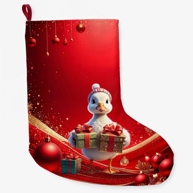 Cute Duck Christmas Holiday Stocking Stor Julstrumpa (Framsidan)