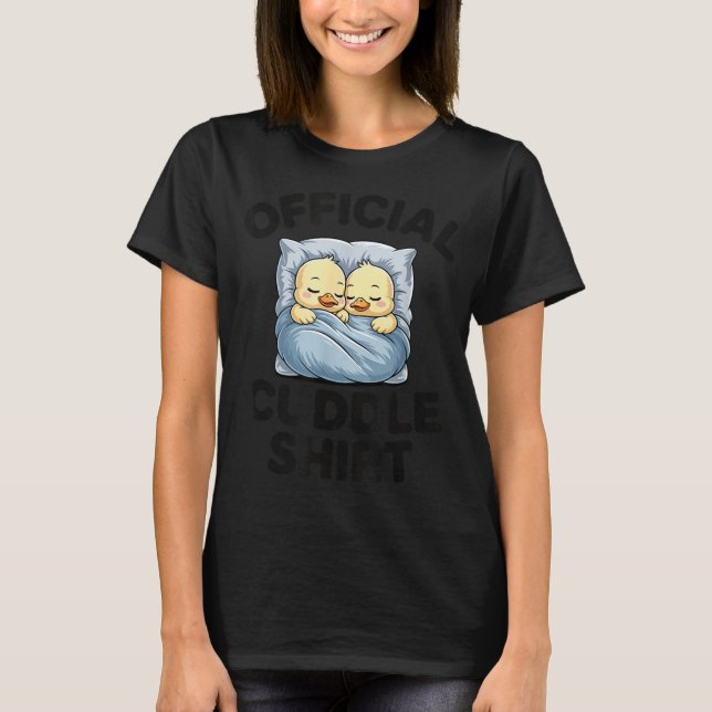Cute Duck Couple Snuggle Cuddle  T Shirt (Framsida)