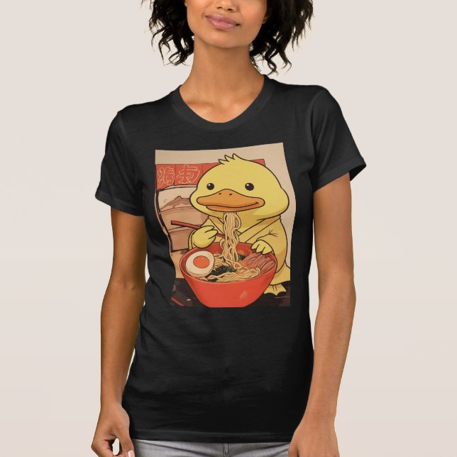 Cute Duck Eating Ramen Noodles for Asian Food Fans T Shirt (Framsida)