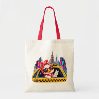 Cute Duck Girl in New York Taxi Travel Sticker Tygkasse